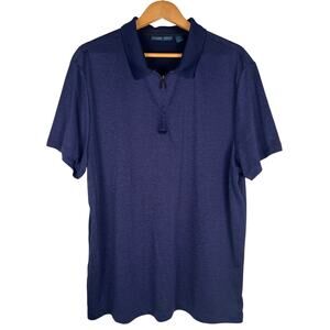Perry Ellis Men’s Tech Knit Quarter Zip Short Sleeve Blue Polo Shirt XXL